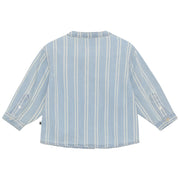 Blue & Cream Striped Mandarin Collared Shirt