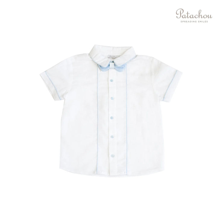 White & Blue Trim Linen Shirt
