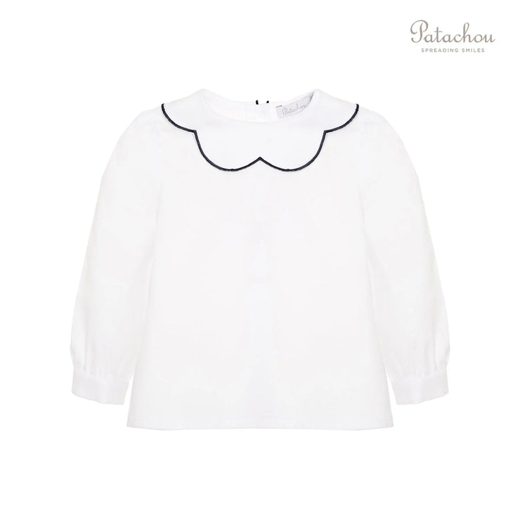 Off White Blouse With Scalloped Neckline