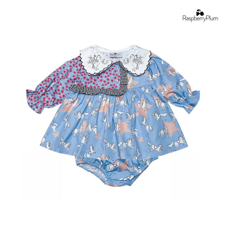 Blue Patterned Dress & Bloomers