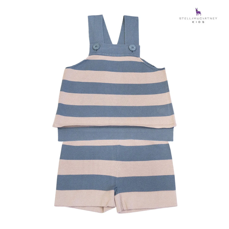 Dusky Pink & Blue Striped Knitted Top & Shorts