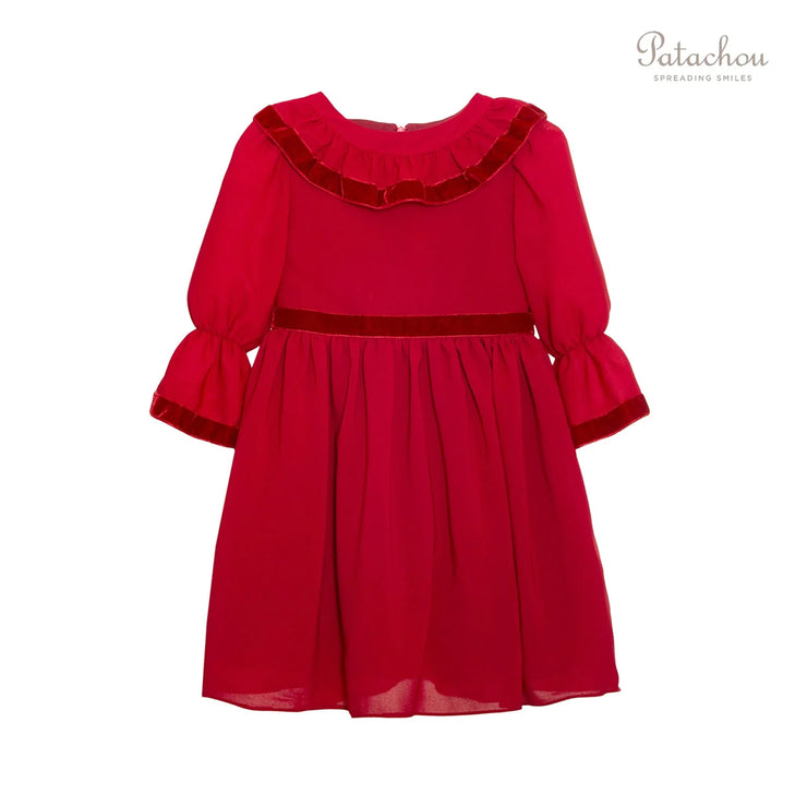 Red Party Dress With Velvet Trim