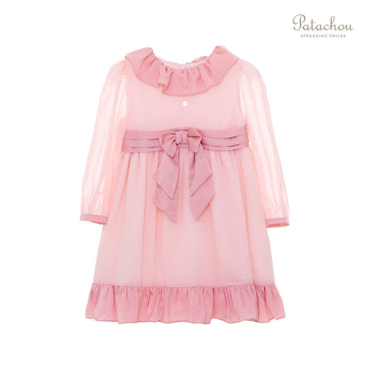 Pink Chiffon Bow Waist Dress