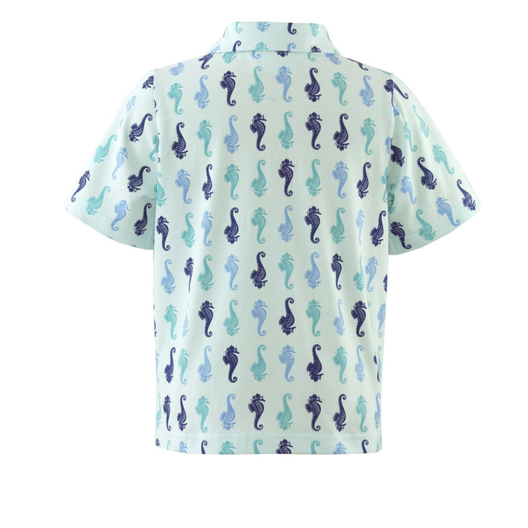 Aqua Seahorse Polo Shirt