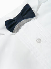 White Collared Shirt With Navy Bowtie