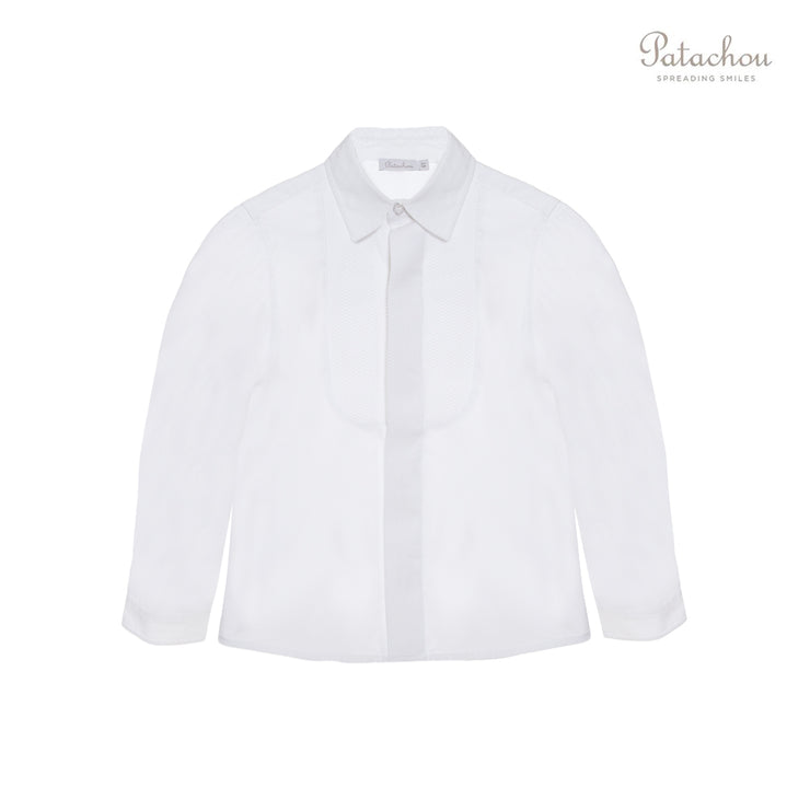 White Collared Shirt With Bib Detailing
