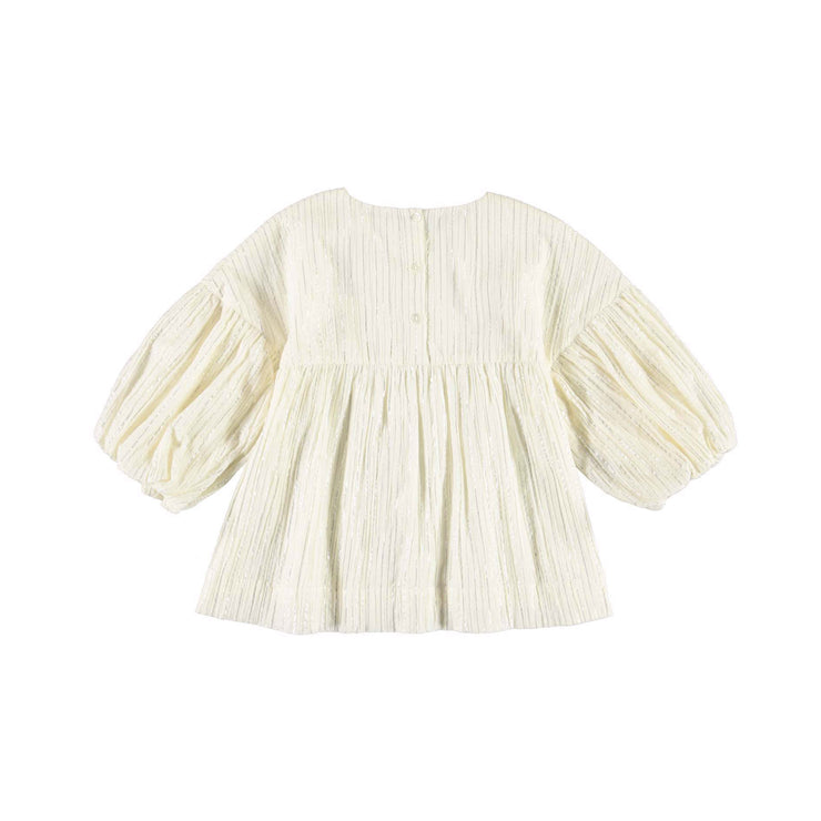 Cream Puff Sleeved Blouse With Metallic Stripes