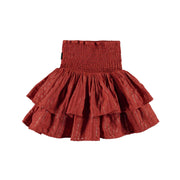 Red Ruffle Skirt With Metallic Stripes