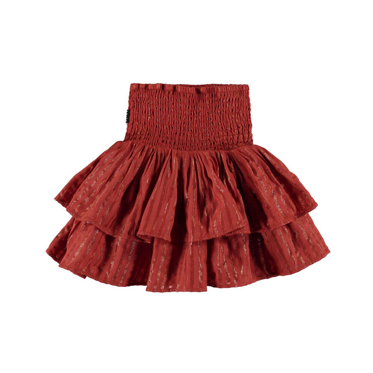 Red Ruffle Skirt With Metallic Stripes