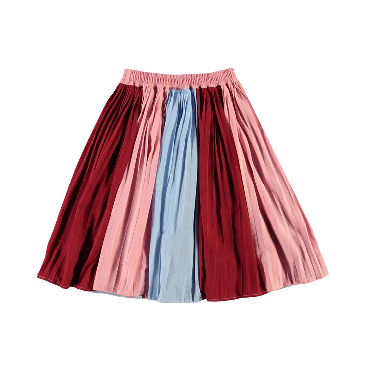 Pink, Red & Blue Colour Block Pleated Skirt