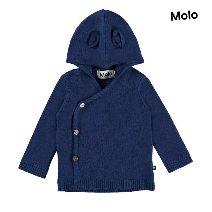 Navy Knitted Jacket With Teddy Ear Hood
