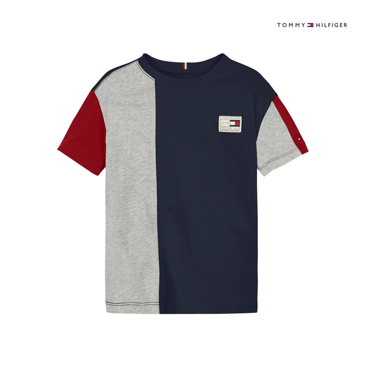Navy, Red & Grey Colour Block Tee
