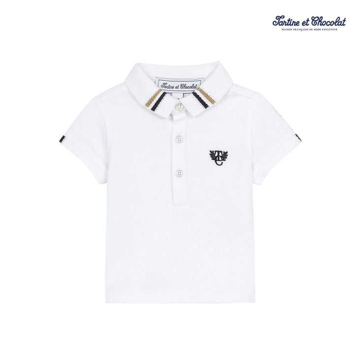 Navy & White Colour Block Polo Shirt