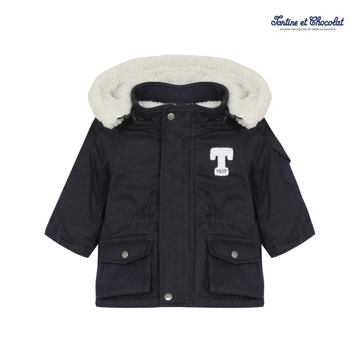 Navy Parka With Shearling Lined Hood