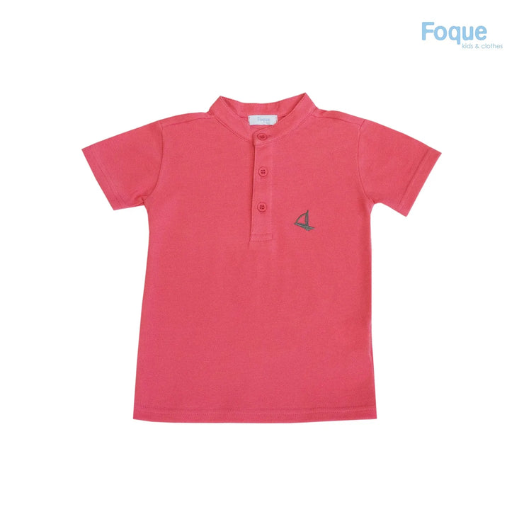 Pink Polo Shirt With Mandarin Collar