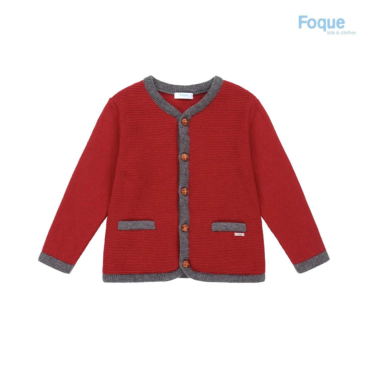 Red & Grey Trim Knitted Jacket
