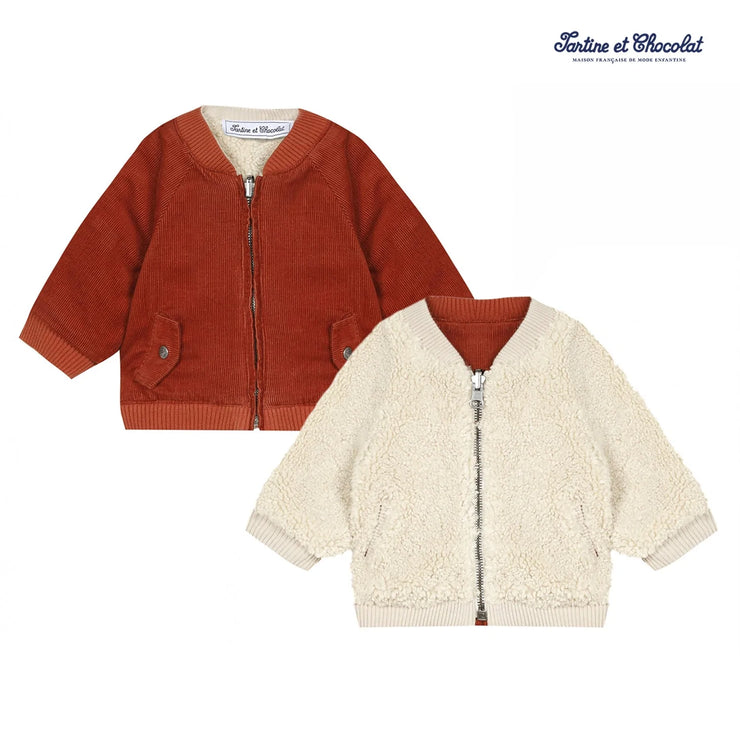 Red Cord & Shearling Reversible Jacket