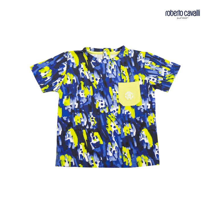 Blue & Yellow Paint Dash Print T-Shirt
