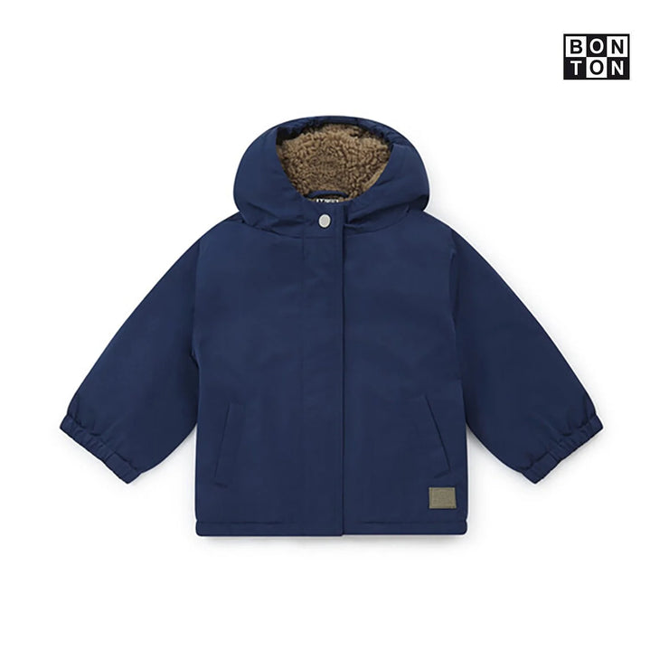 Blue Parka With Brown Fleece Lining