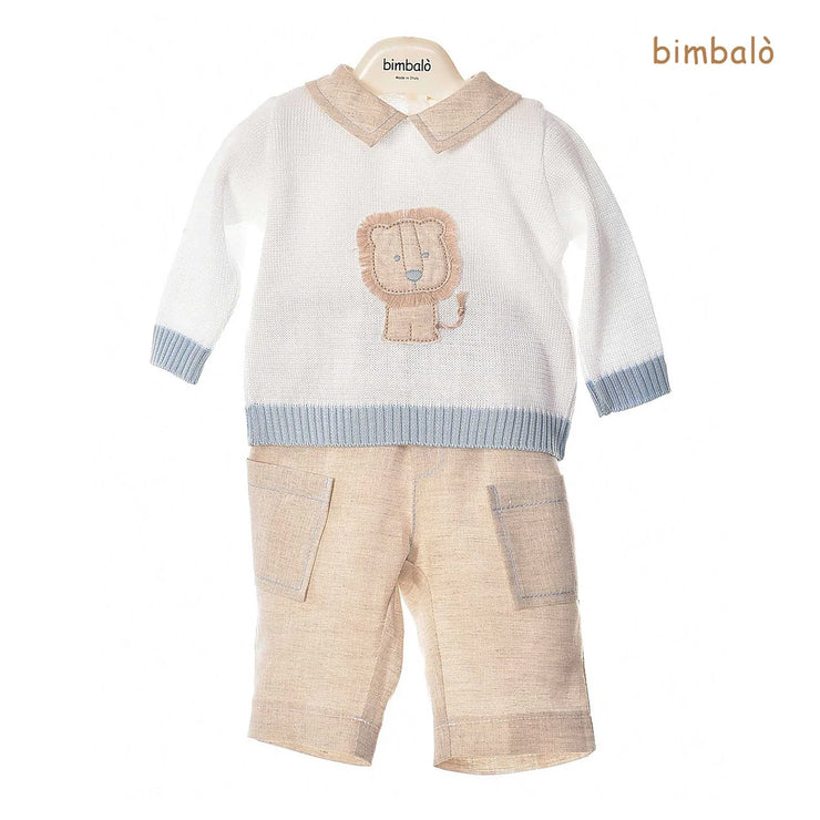 White & Taupe Lion Jumper & Shorts