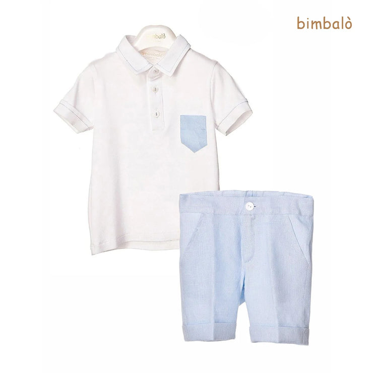 White & Blue Polo Shirt & Shorts