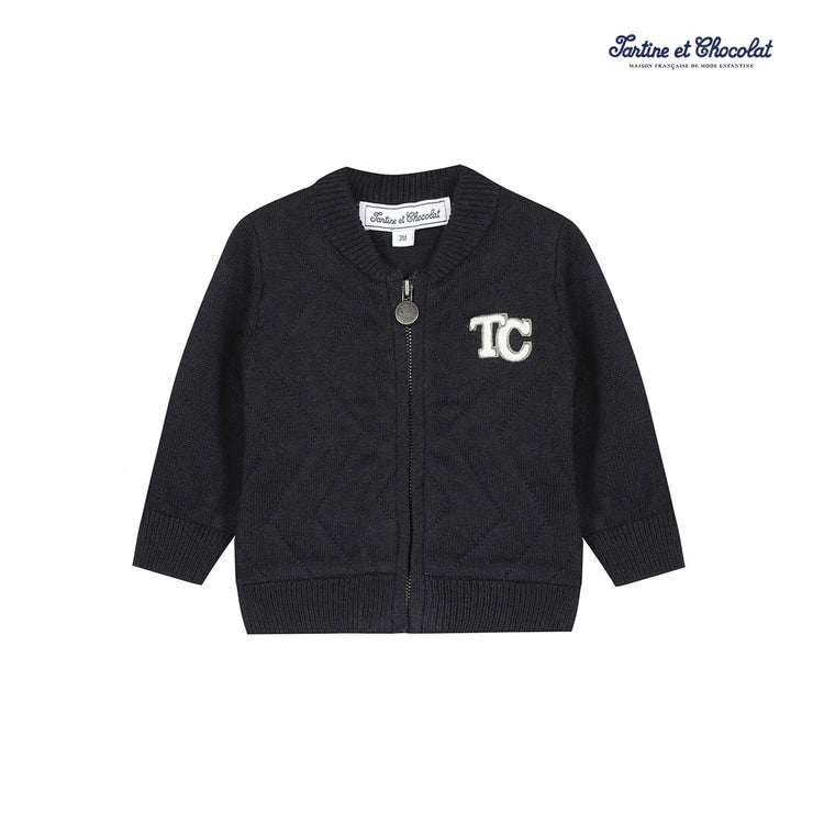 Navy Quilted Varsity Jacket