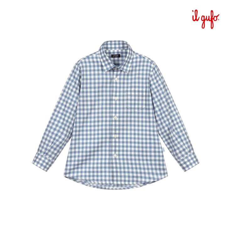 Blue & White Checked Collared Shirt