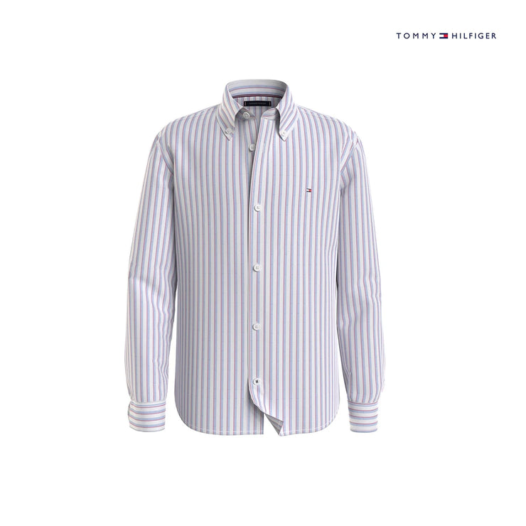 White & Blue Striped Collared Shirt