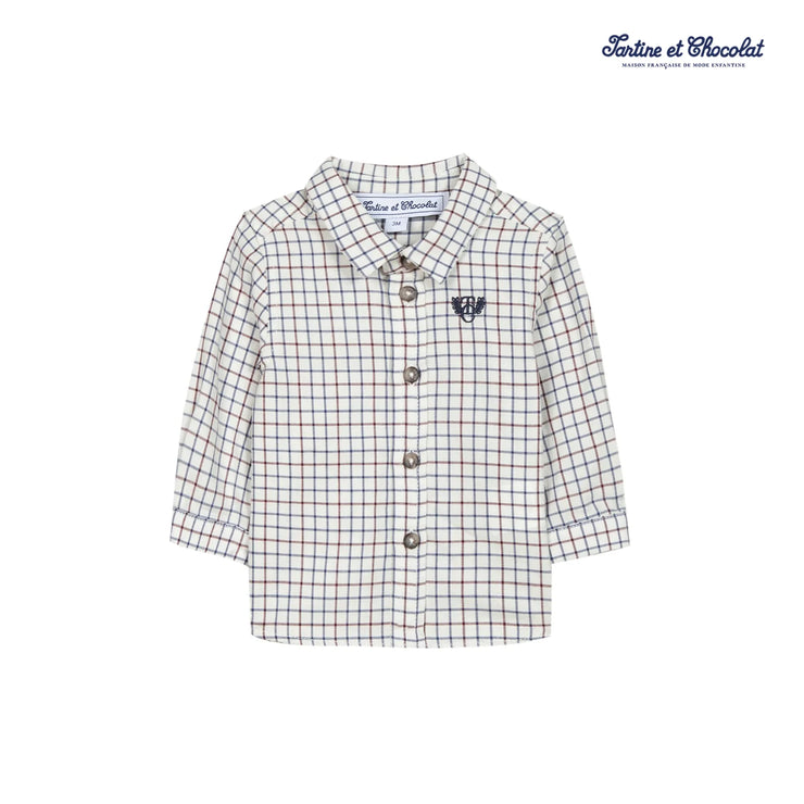 Off White Checked Collared Shirt