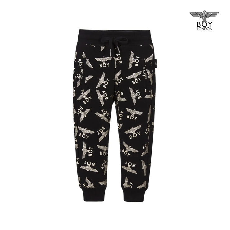 Black Joggers With Gold Foil Eagle Repeat Pattern