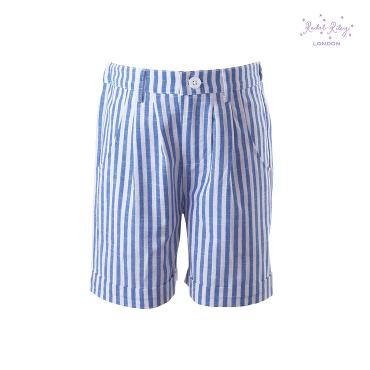Blue & Ivory Striped Tailored Shorts