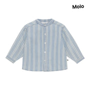 Blue & Cream Striped Mandarin Collared Shirt