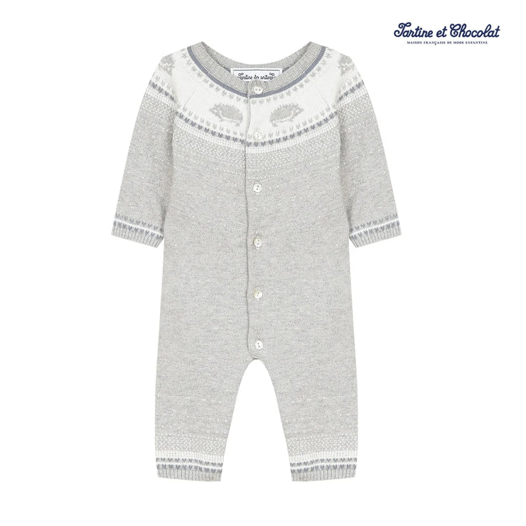 Grey Patterned Knitted Babygrow