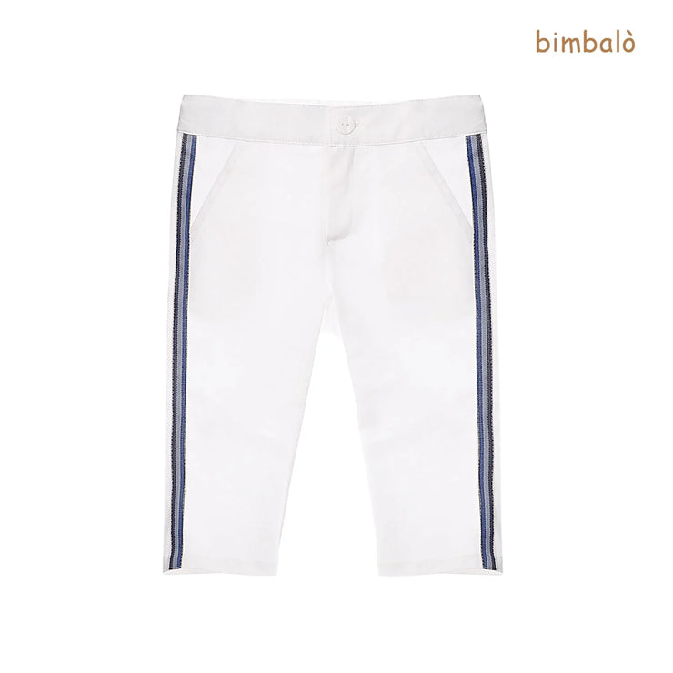 White Trousers With Blue Side Stripe