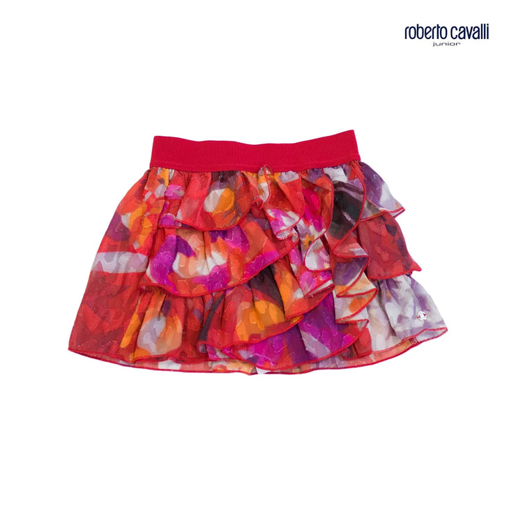 Red Frilled Flower Pattern Skirt