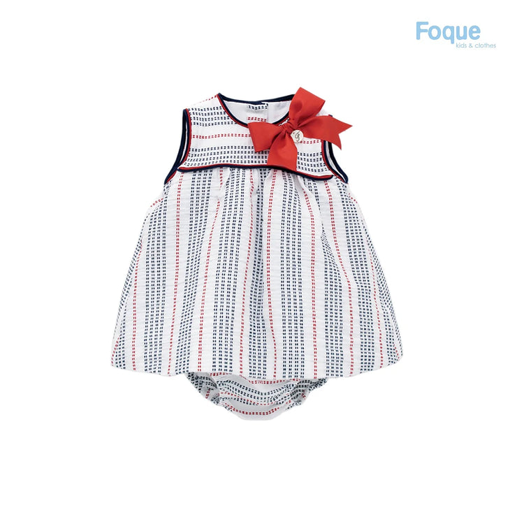 White, Red & Blue Dress And Bloomers
