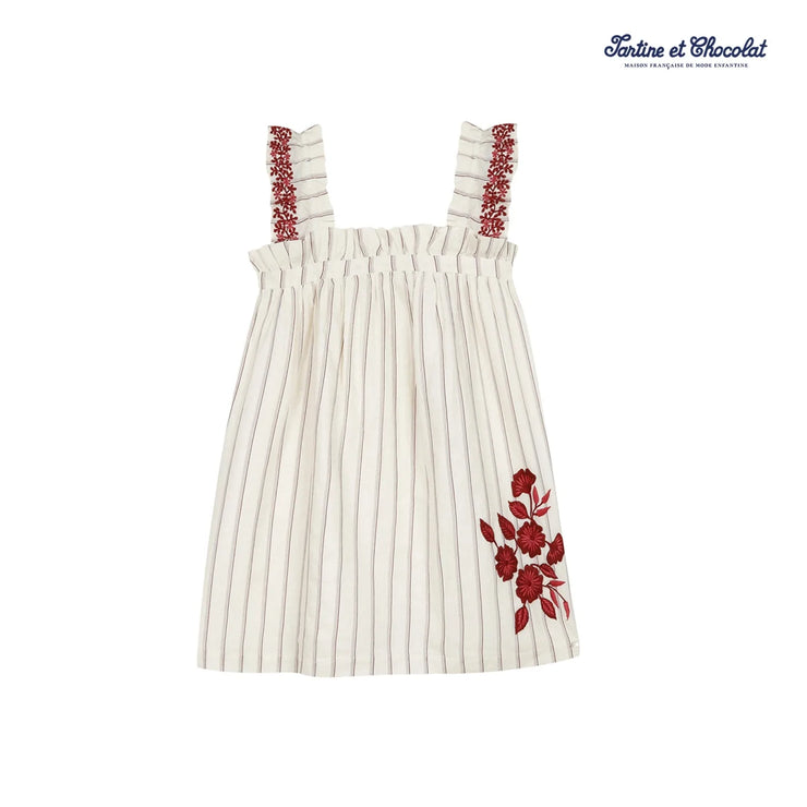 Cream & Red Embroidered Dress