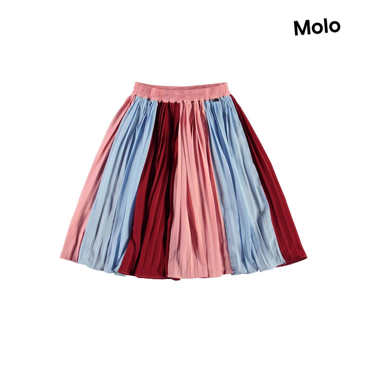 Pink, Red & Blue Colour Block Pleated Skirt