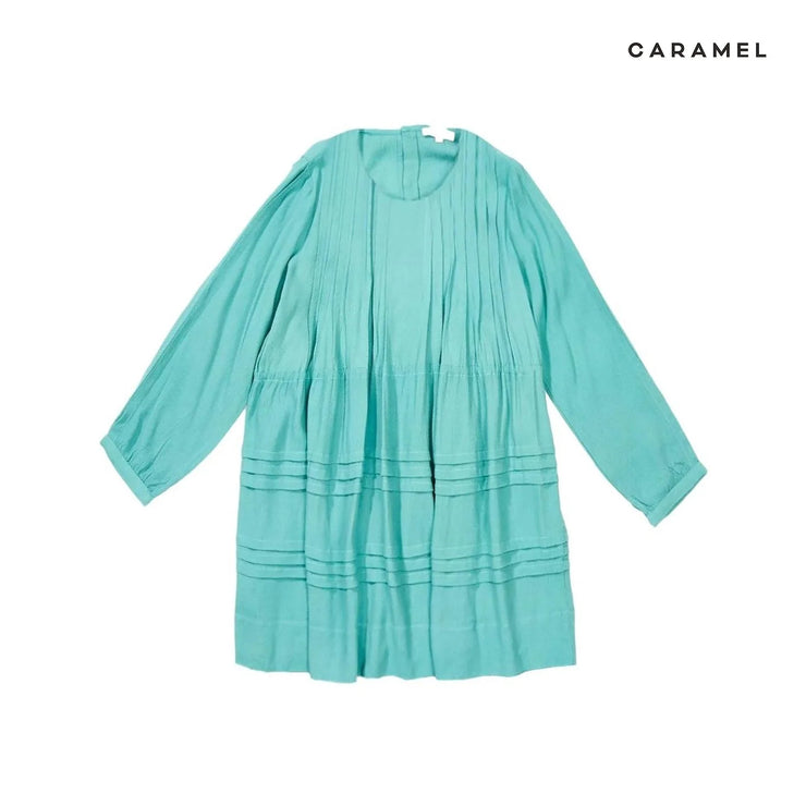 Turquoise Crepe Pleated Dress