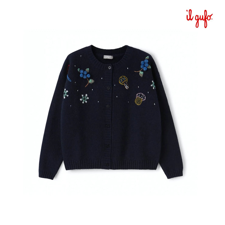 Navy Embroidered Cardigan