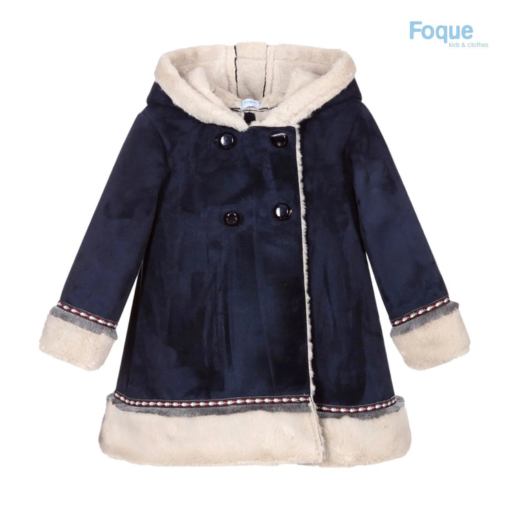 Navy Faux Shearling Lined Coat