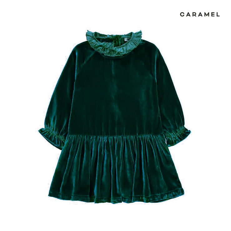 Green Velvet Dress With Detachable Frill Collar