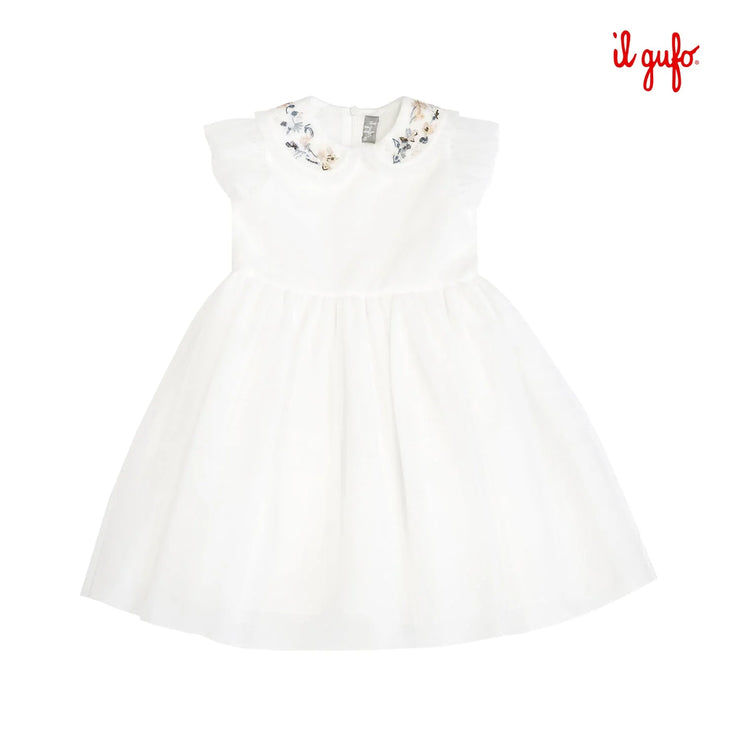 Off White Cap Sleeve Tulle Embroidered Dress