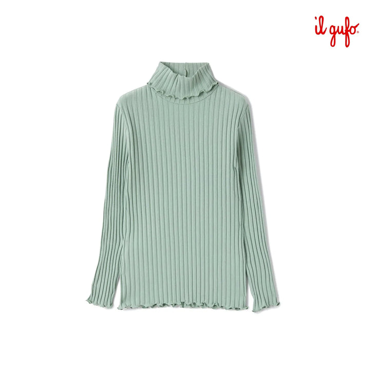 Green Ribbed Roll Neck Top