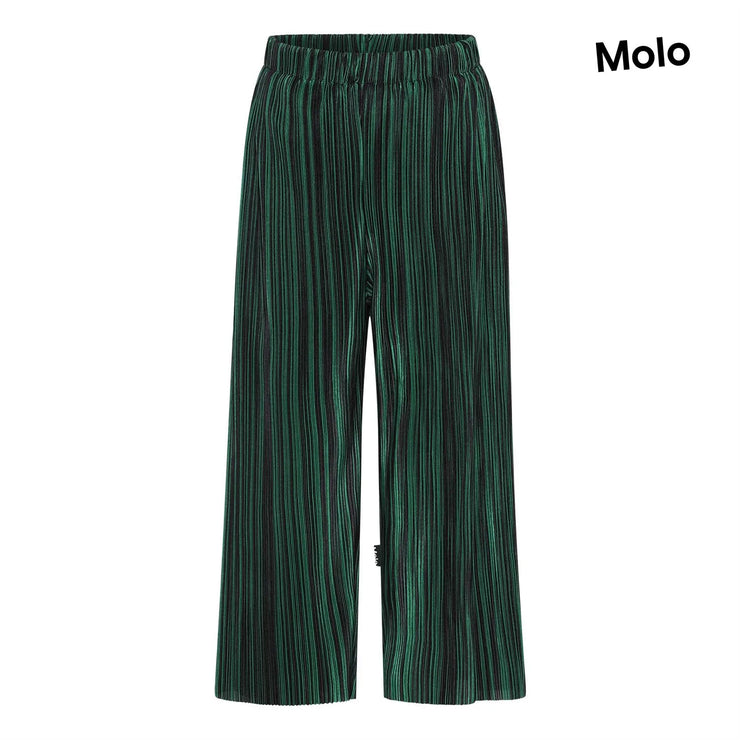 Green & Black Striped Pleated Trousers