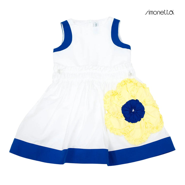White, Yellow & Blue Flower Applique Dress