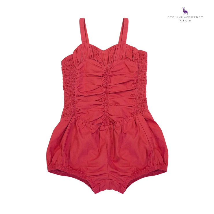 Strappy Ruched Red Cotton Romper