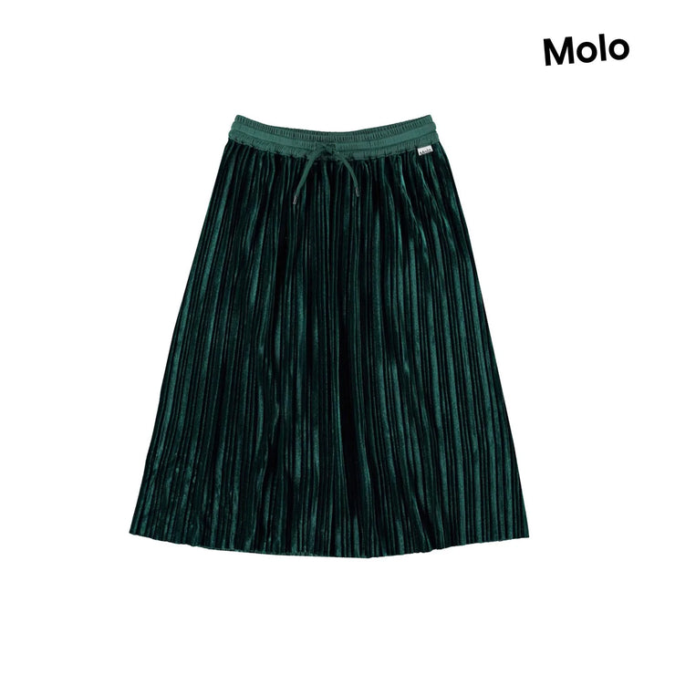 Green Velvet Pleated Skirt