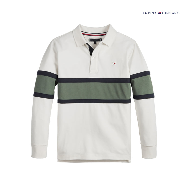 Ivory Long Sleeved Colourblock Polo Shirt
