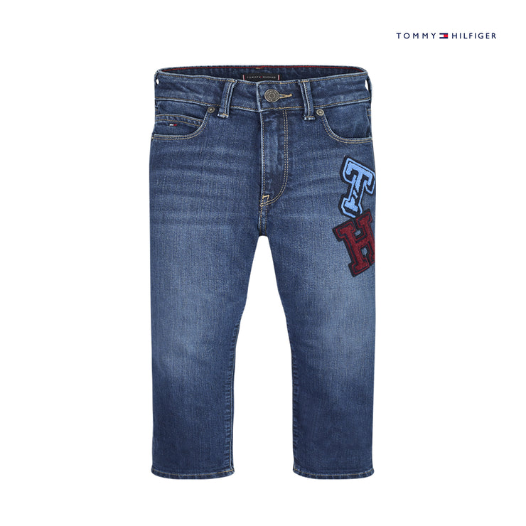 Blue Straight Towelling Logo Jeans